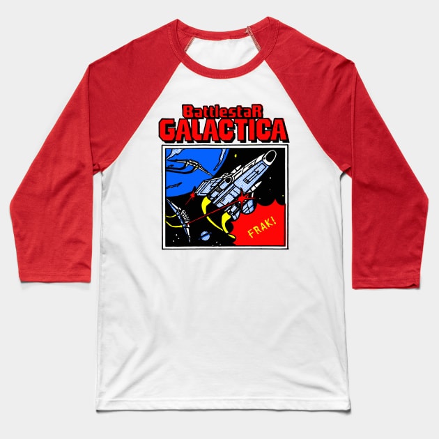 Battlestar Galactica Retro Comics Sticker Baseball T-Shirt by katmargoli